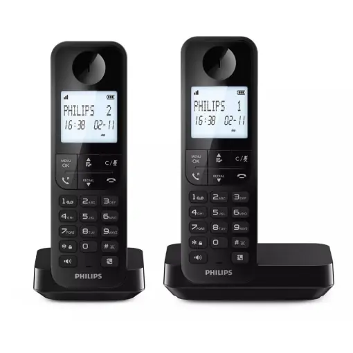 Philips Duo D2702B Telefon fix fara fir de 11,6 cm (4,6"), Microfon vertical, Difuzor, Pana la 14 ore, Antena optimizata, Telefoane duale, Negru Reducere extra